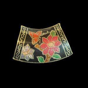 Vintage 80s Cloisonne Enamel Scarf Slide Colorful Daisy Floral